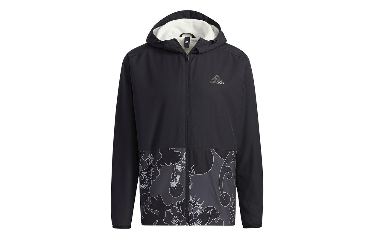 Adidas Aop Block Multicolor Windproof Fleece Lined Thermal Hooded Jacket Men s Black GT6484 L