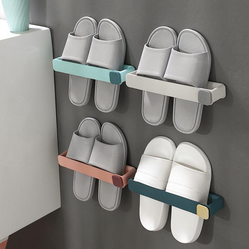 Scarpiera da parete senza fori: Portascarpe da bagno salvaspazio multistrato con ganci