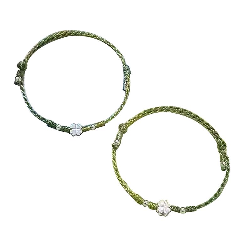 Изящный счастливый браслет-браслет Подарок Зеленый четырехлистник Плетеный браслет из веревки ручной работы