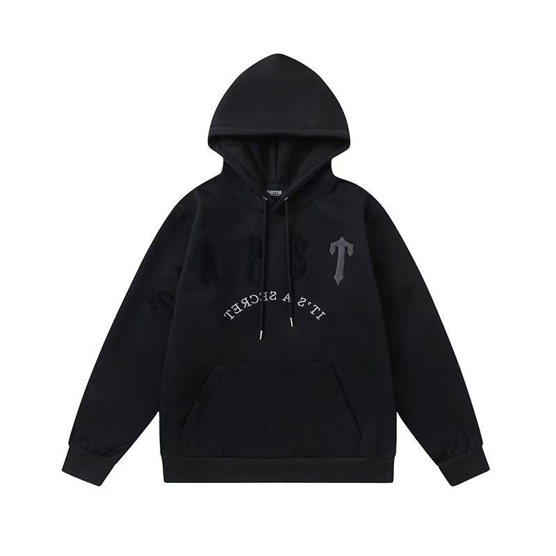 New Rainbow Color Matching Letter Embroidery Fleece Loose Hooded Sweater Casual Trousers Set