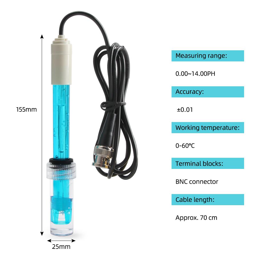 Replacement Probe with BNC Interface 3m Cable 0-14PH Q9 Probe Controller Oxidation-Reduction Potential Sensor Hydroponic Laboratory Testing Instrument