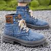 Men's high top Denim Boots Retro Canvas Boots for Men Trendy Working Shoes Male Ankle Boots Outdoor Street Style Platform Boots