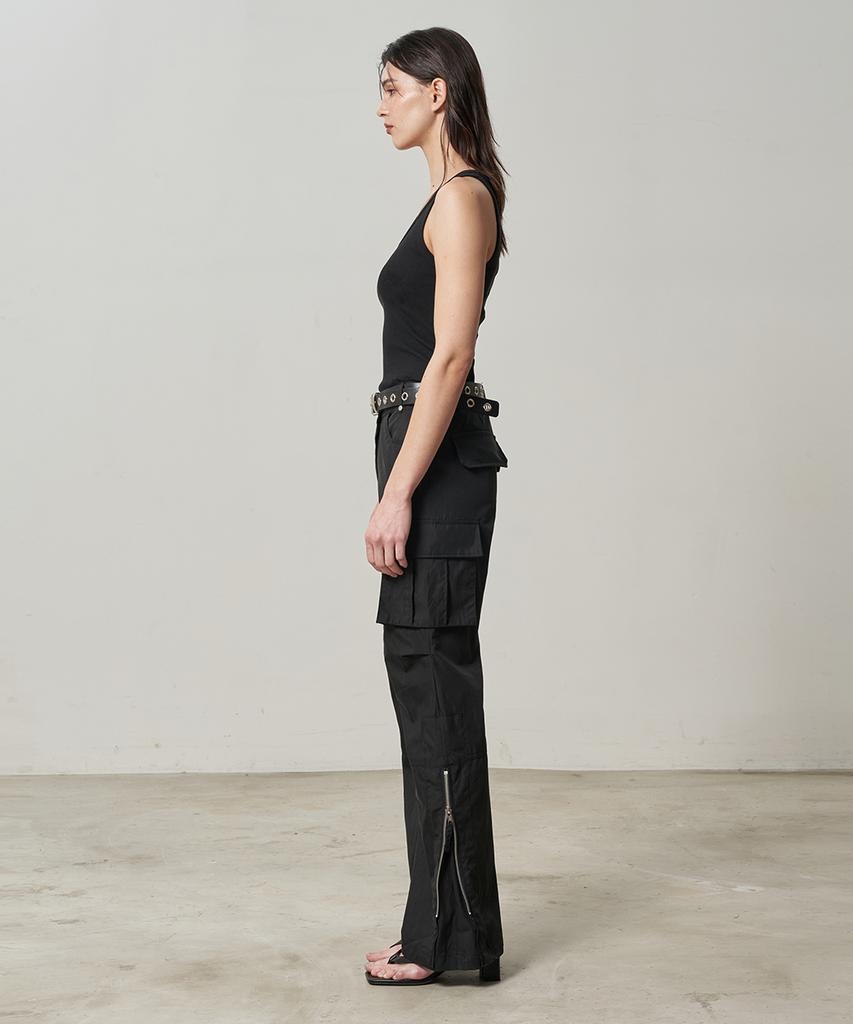 Lense Side Zipper Cargo Bootcut Pants Black