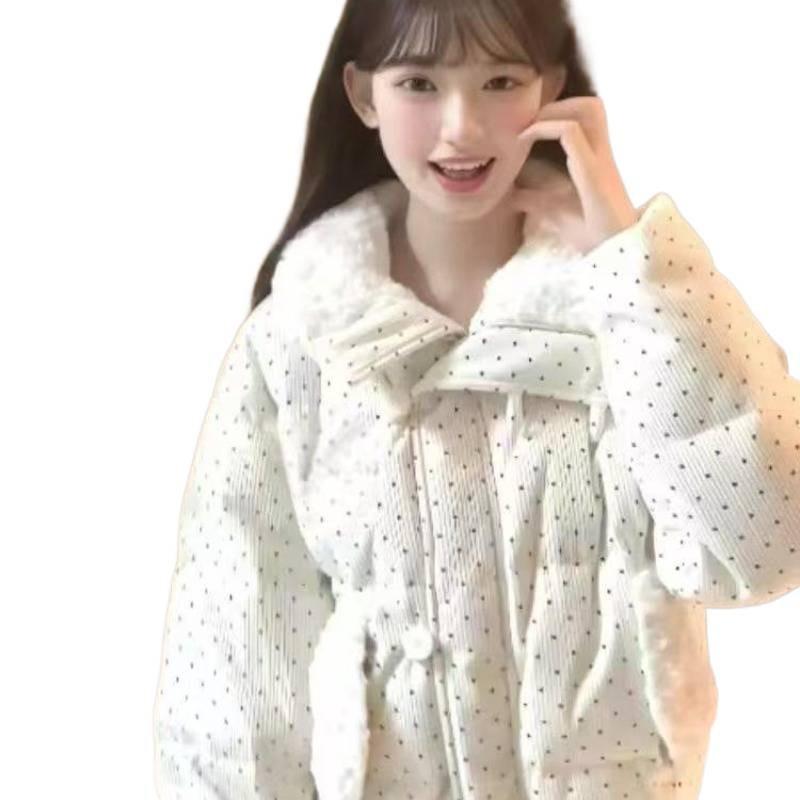 Corduroy polka dot down cotton clothes women's new fashionable versatile loose short students warm thickened outside