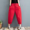 Cotton Linen Pants Women Autumn Summer Large Size Solid Color Harem Pants Elastic Waist Loose Casual Woman's Linen Trousers