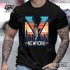 Black T Shirt with New York City Graphic Comfortable Casual Short Sleeve Tops Featuring Statue of Liberty Skyline Urban Style