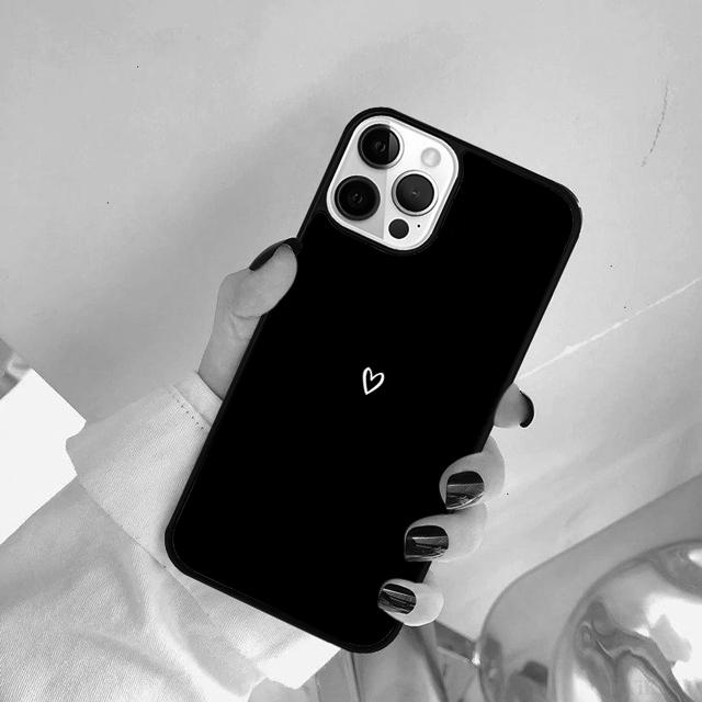 Black Simple Lines Love Heart black Phone Case Cover For iPhone 17 Air 15 Pro MAX 16 Plus 14 12 11 13 coque