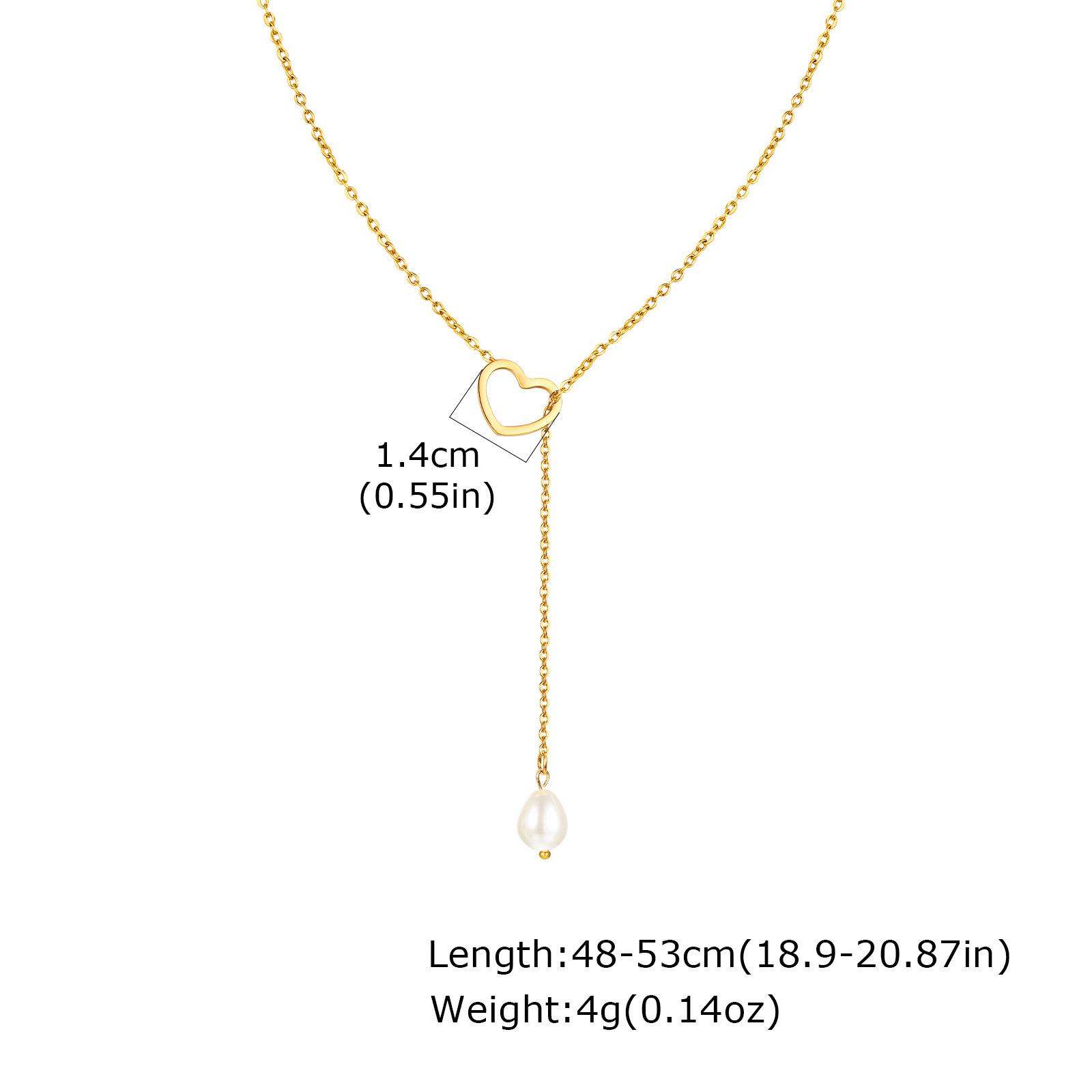 Stylish Personality Stainless Steel Heart Natural Baroque Freshwater Pearl Y-Shaped Gold Necklace Ladies 1974 золотой