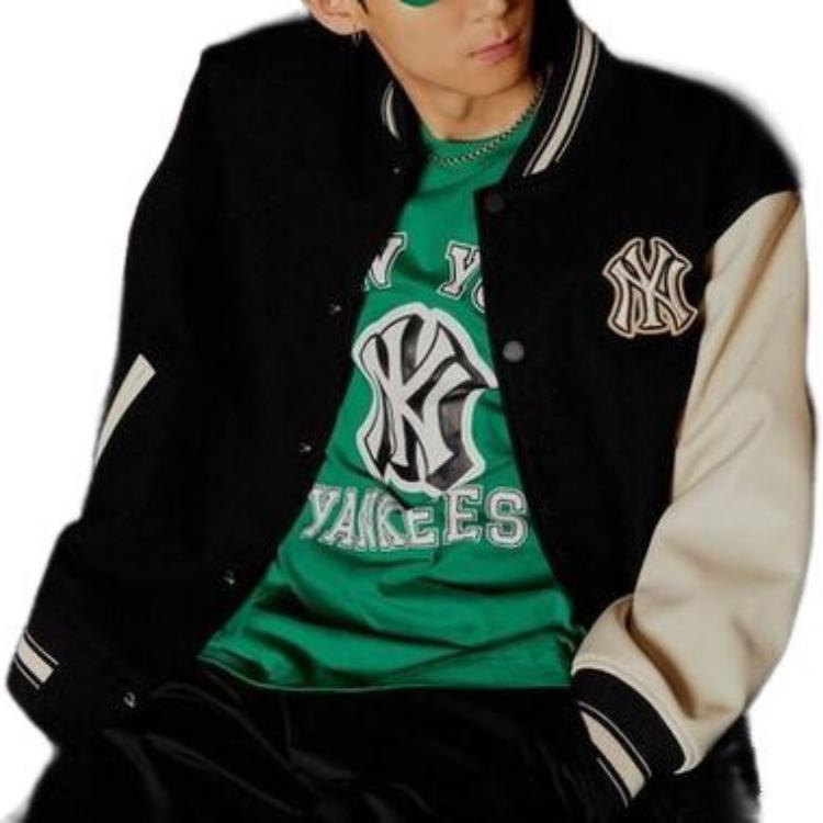MLB Letter Logo Spliced Single-Breasted Baseball Jacket Unisex jackets Black 3AJPB0131-50BKS