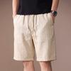 Hochwertige amerikanische Retro-Kontrastfarbe vertikale Streifen Leinen-Baumwollmischung lässige Shorts Herren Sommer dünn trendige Fünf-Punkt-Hose