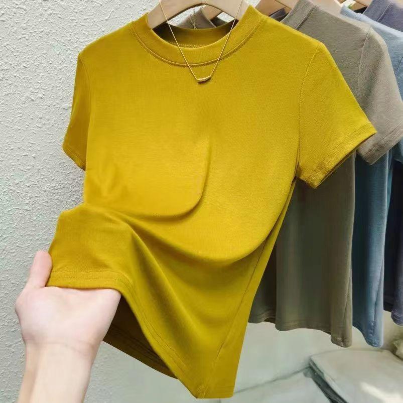 Summer Short-sleeved T-shirt for Women with A Round Neck, Classic Solid Color, Versatile, Slimming and Figure-hugging, Black Mask T-shirt Top
