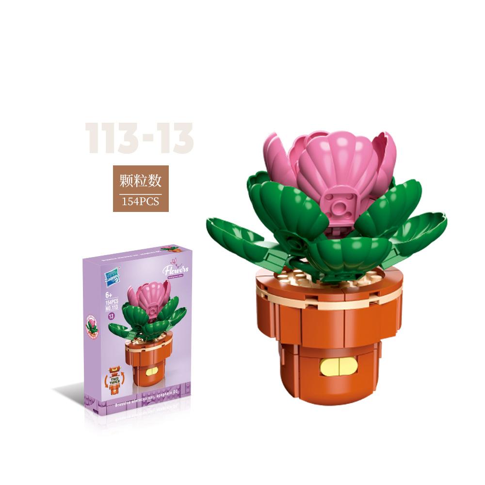 Flower Potted Plant Succulents Building Blocks Ornaments Models Home Decoration Flower Bouquet MOC Bricks Assembly Toy Kids Gift