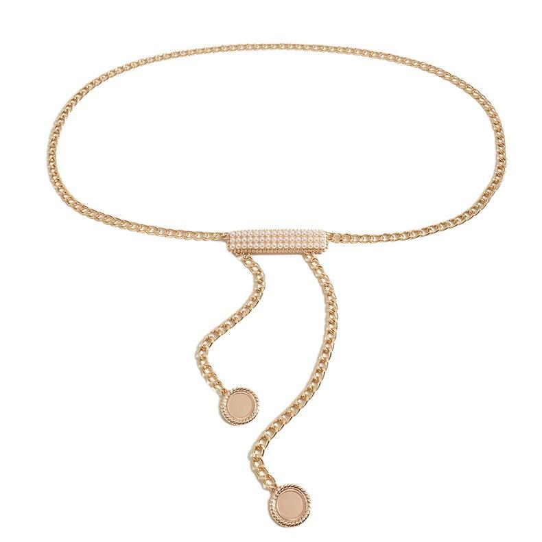 Metal Waist Chain Women'S Accessory Pearl Buckle Tide Spice Girl Body Chain Dress Belt Chain