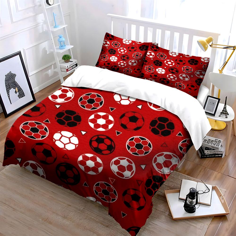 Various Color Soccer Ball Geometric Pattern 3Pcs Bedding Set Duvet Cover Pillowcase Set For Kids Football Fans Bedroom Decor