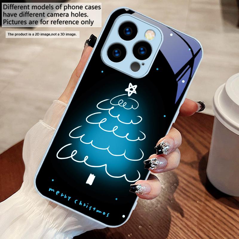 White Line Christmas Tree For iPhone 17 Air 16 E 15 14 13 Plus 12 Mini 11 17 Pro Max XR Xs Max 16E 7 8 Tempered Glass Phone Case