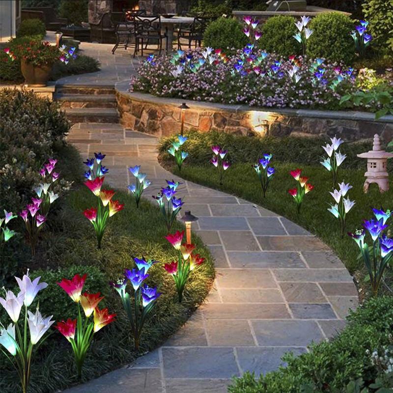 Solar Lily Flower Garden Lights - 3-Pack Colorful Set