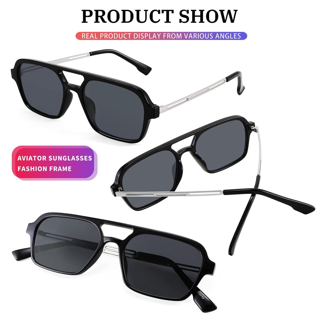 FEISEDY Vintage Square 70s Flat Aviator Popular with Men and UV Protection Stylish Metal B2752 Men's Sunglasses, Large, Style, Women, Lenses, Design,