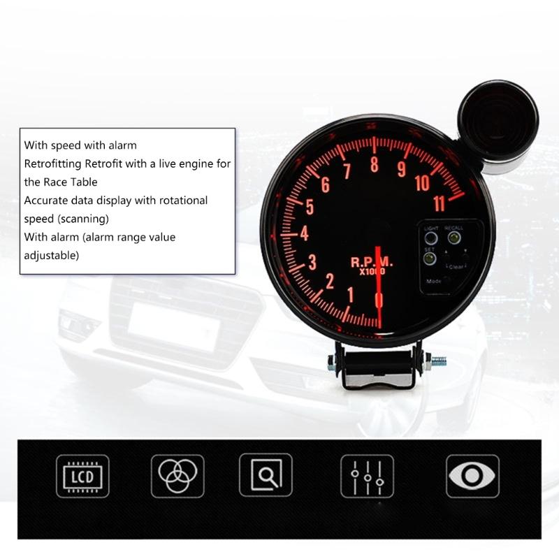 Car 12V 127mm 5" 7 Colors Universal Automobile Tachometer Gauges Meter Led For 4 6 8 Cylinders Vehicles