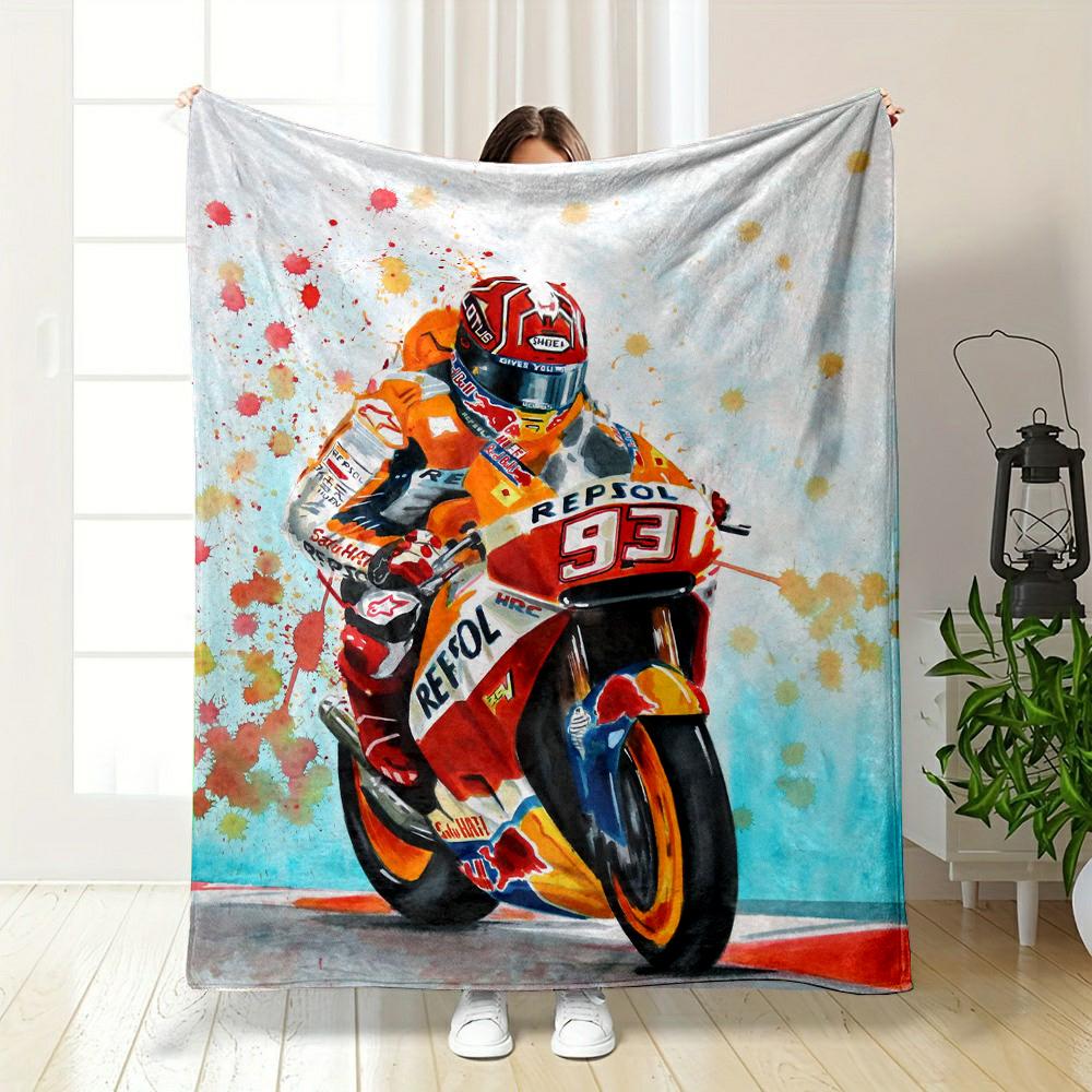 Motorcycle Racer with Repsol Design Patterned flannel blanket perfect for the bedroom living room, sofa, or a little nap