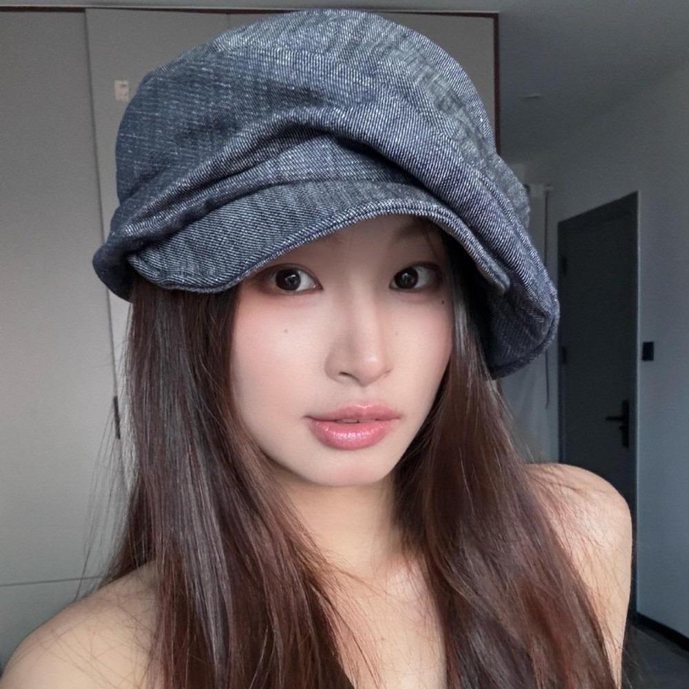 Japanese Octagonal Cap Cloth Pleated Painter Hat Fashion Denim Beret  Women