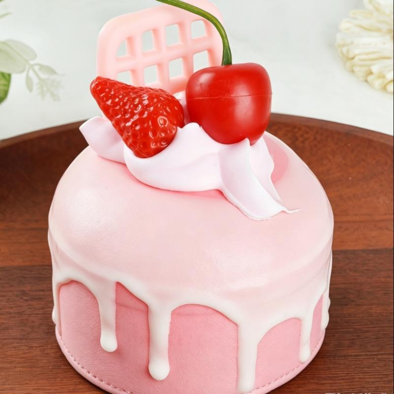 Pink Fruit Cream Simulation Mini Cake Slow Rising Squishy Toy Dessert Stress Relief Squeeze Fidget Toy