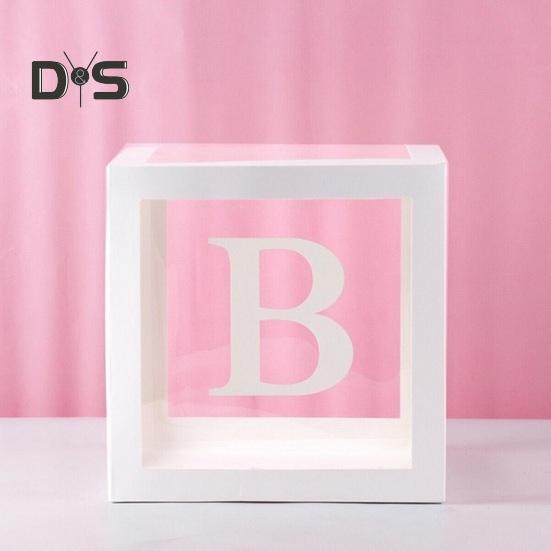 Balloon Box Reusable Clear Paper Box with Letter Stackable DIY Assembly 25 X 25cm Cube Box for Graduation Wedding Birthday Party Decor