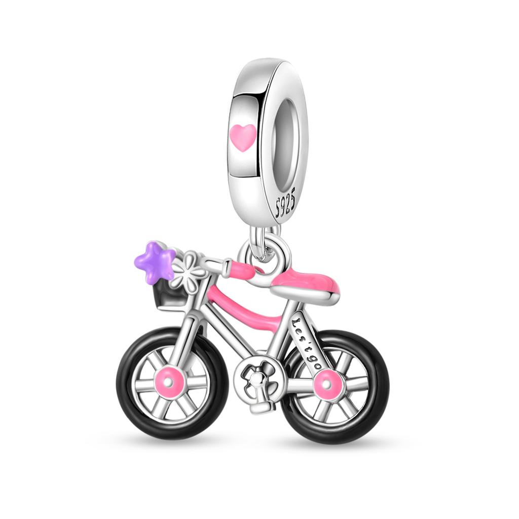 Elegant Exquisite Copper Metal Two-tone Spinning Wheels Bicycle Dangle Charm Bead Component Compatible With Bracelet High Quality Fine Jewelry Lovely
