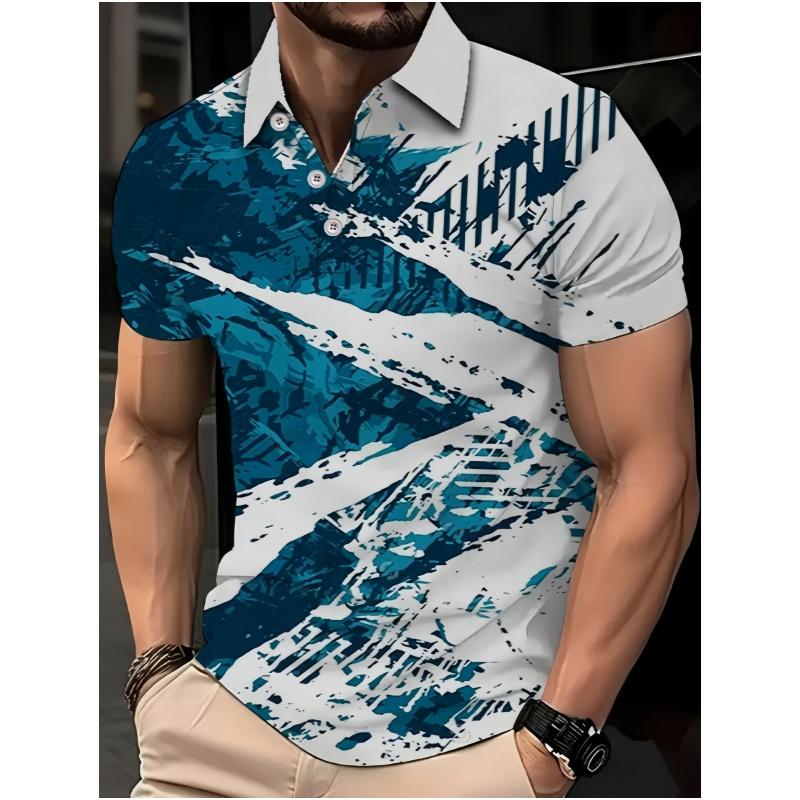 3D printed men's short sleeved lapel shirt for summer casual wear