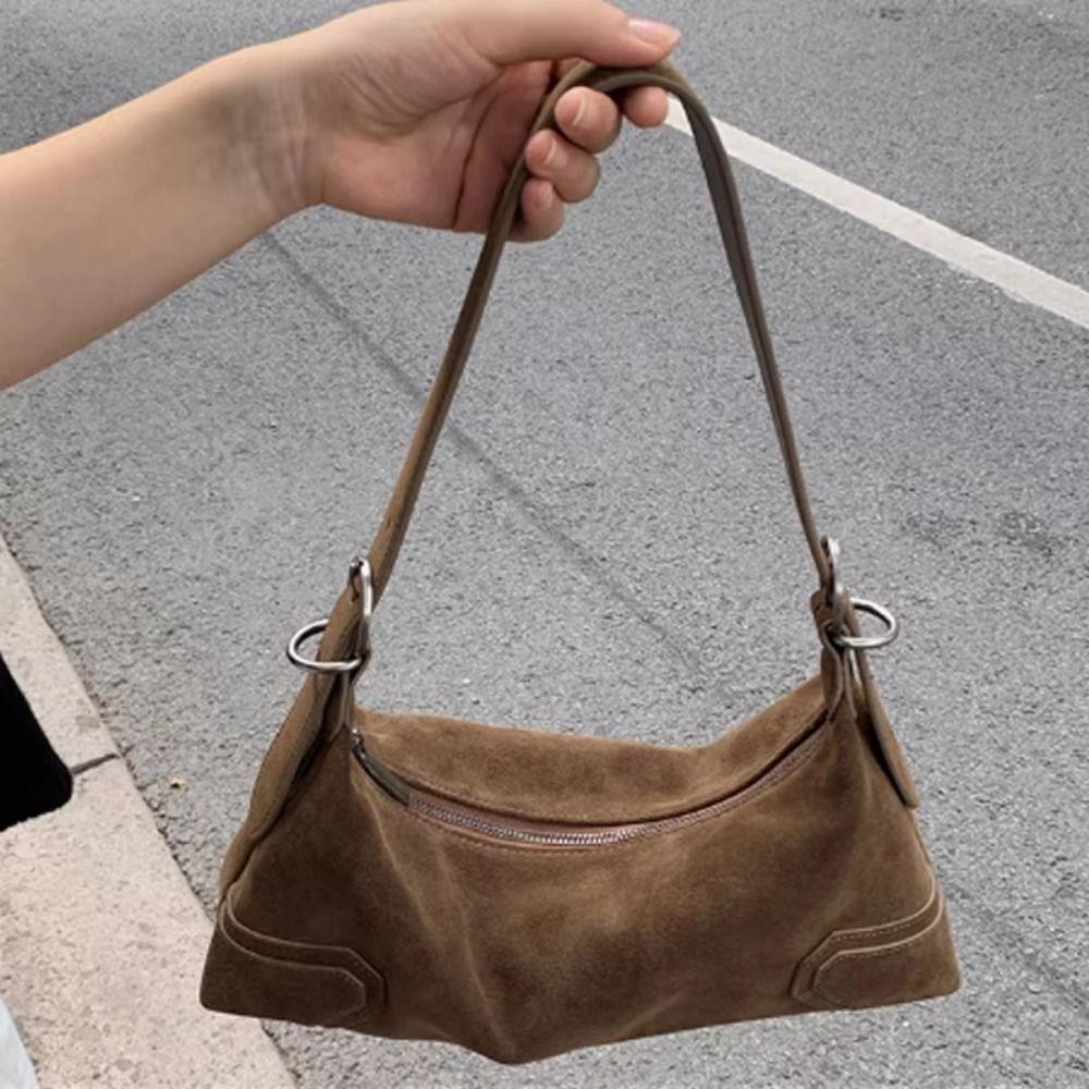 Frosted Texture Women's Crossbody Bag Solid Color Faux Suede Underarm Bag Motorcycle Use