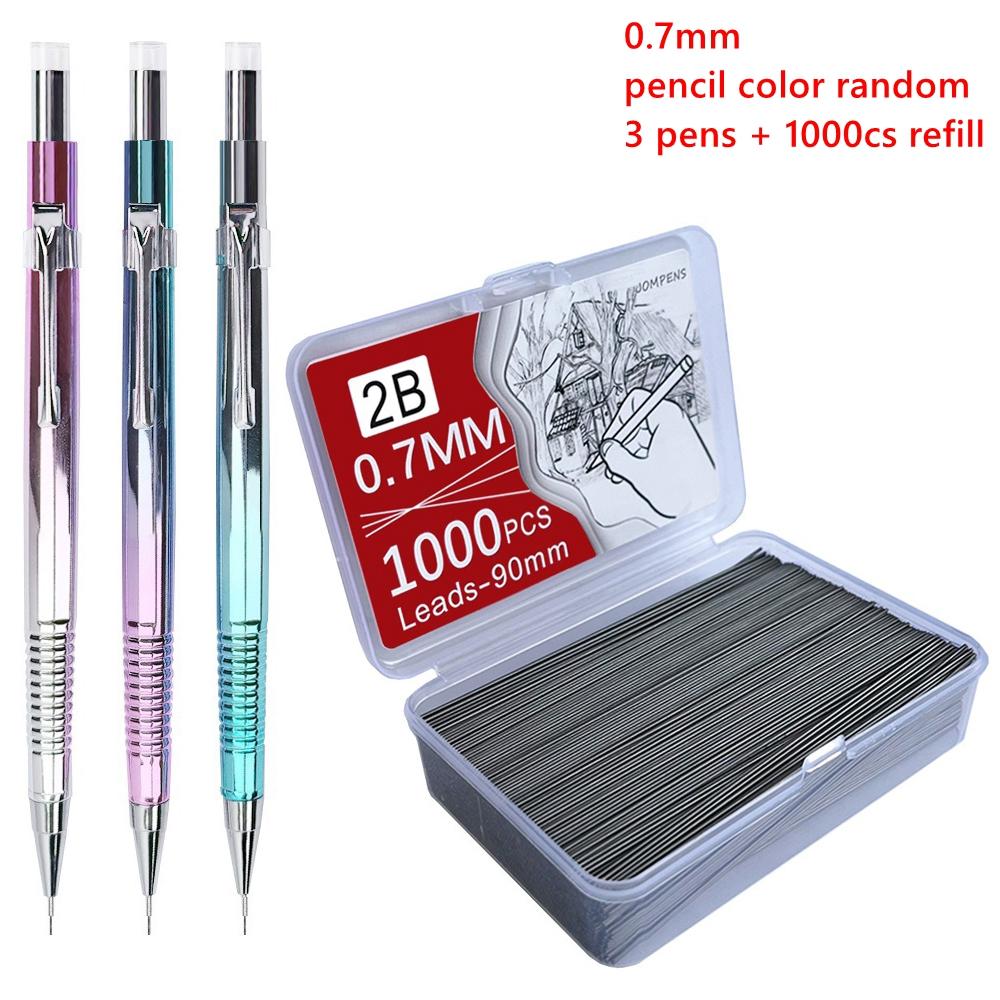 3+1000Pcs Mechanical Pencil Set 0.5/0.7/0.9 mm with Lead Refill for Writing Sketching Drawing Painting School Automatic Pencils