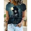 Summer Gothic Style Dark Fairy Tale Little and Cat Print T-Shirt for Women