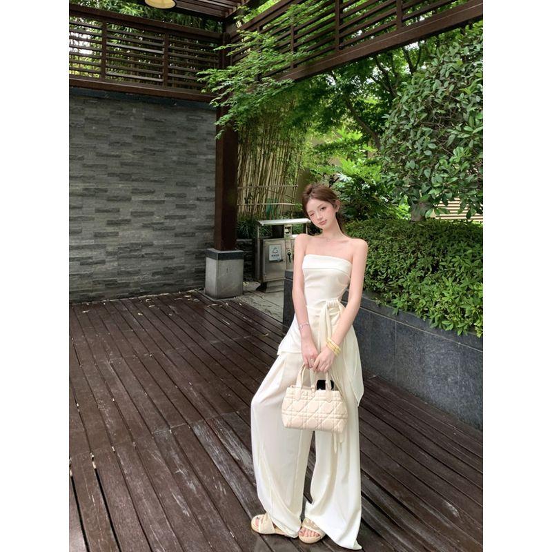 Kumikumi Long Sleeves Cardigan Underwear Bandeau Vest Women's Autumn High Waist Slim Looking All-Matching Casual Trousers Three-Piece Set