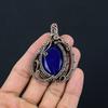 Blue Sapphire Pendant, Handmade Gemstone Pendant, 999 Copper Wire Wrapped Pendant Antique Jewelry, For Engagement Gift