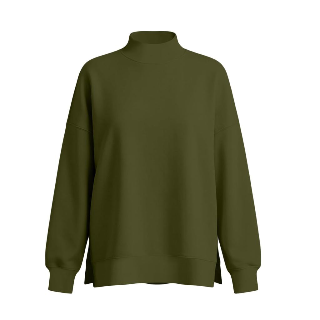 Damen Oversized Rollkragen-Sweatshirt Lässiger Pullover mit langen Ärmeln und Seitenschlitzen