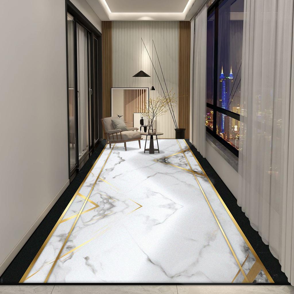 Weißer Marmor Läufer Langer Flur Teppich Nordische Luxus Dekoration Wohnzimmer Rutschfester Gang Teppich Hotelhalle Treppe Waschbare Matten