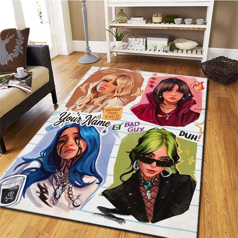 Billie Eilish Custom Name Carpet Rug for Living Room Bedroom Home Sofa Decoration,Kids Play Non-slip Floor Mat