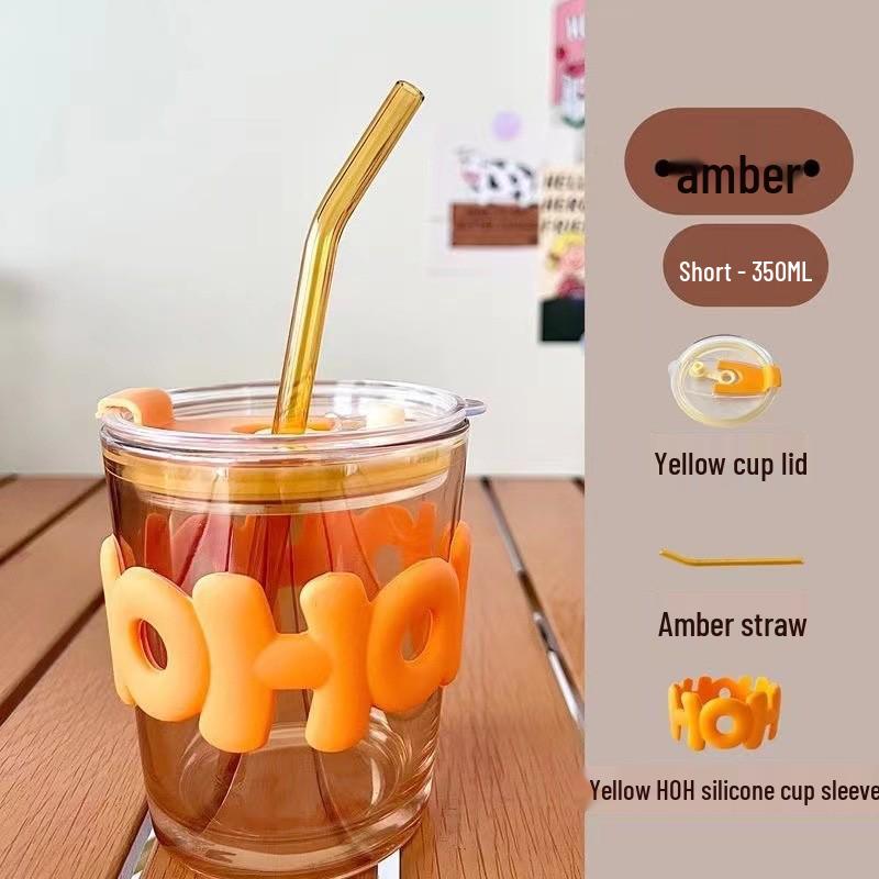 Stylish Double-Walled Glass Cup with Printed Logo & Straw 350-450 ml