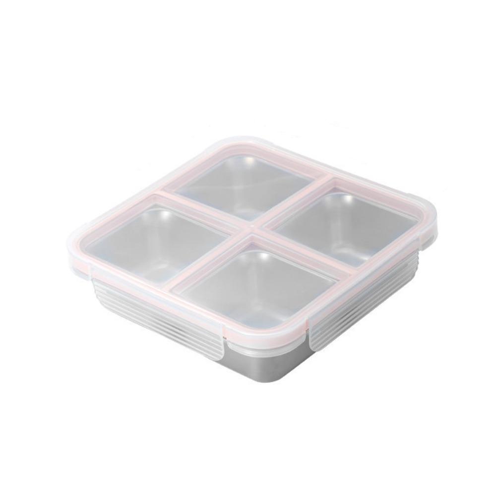 Leak-Proof 4 Grid Lunch Box 304 Stainless Steel Food Container Portable Ice Cube Tray Adult