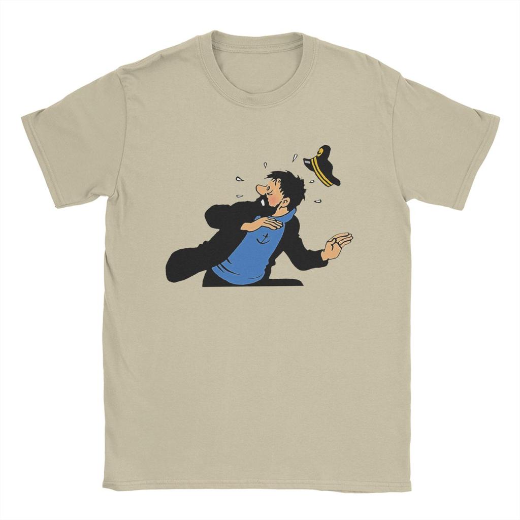 Captain Haddock T Shirt Men Cotton Unique T-Shirts Crewneck Cartoon Tee Shirt Short Sleeve Tops Gift Idea