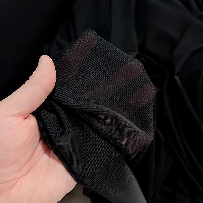Wide 150cm Nylon Mesh Fabric Spandex High Elastic Dense Black White for DIY Sewing Lace Shirt Stockings