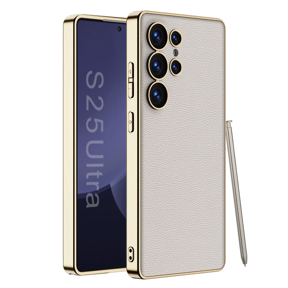 Samsung S25 Ultra Mobile Phone Case Electroplating Plain Leather Protective Case S25 Anti Fall Simple Mobile Phone Case