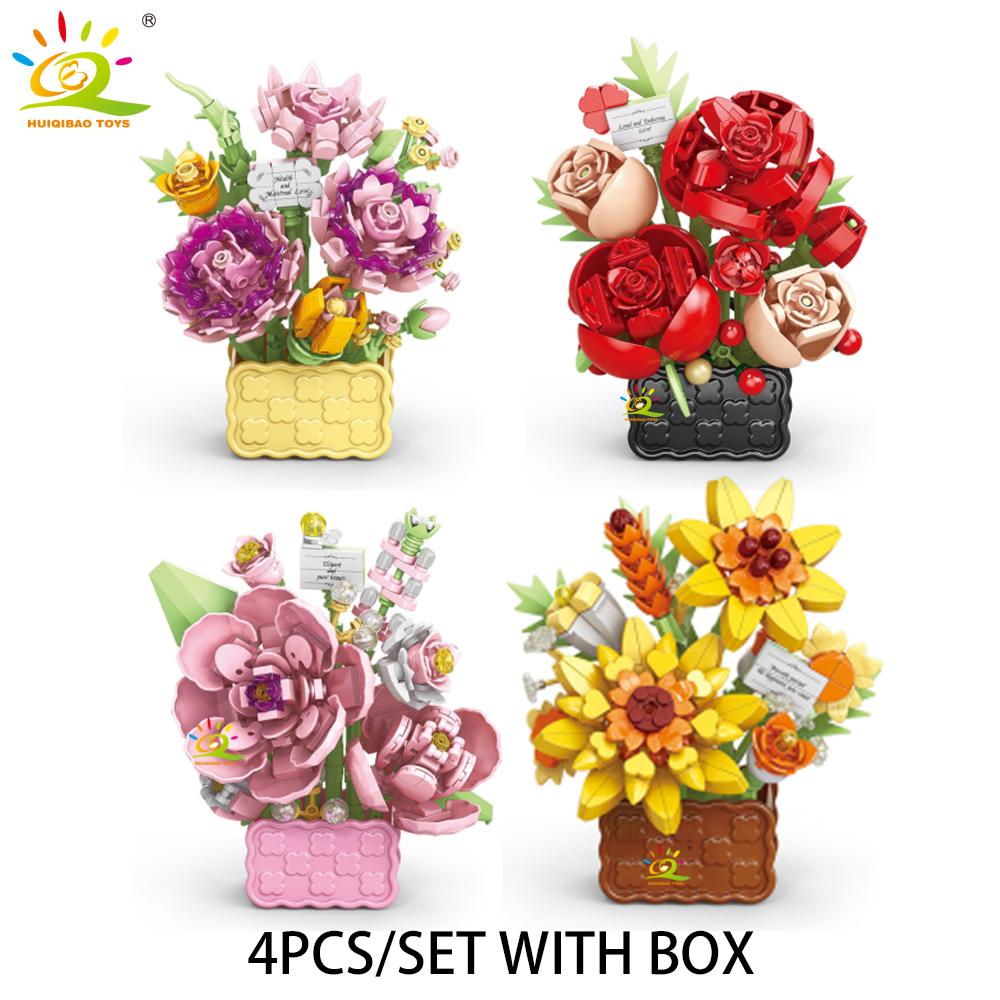 MOC Mini Flower with Vase Model Micro Building Block Eternal Bouquet Home Desk Desk Plant Decor Brick Girl Children Toy