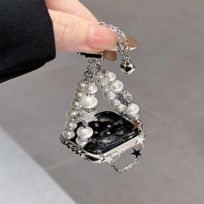 

For xiaomi band Redmi watch 4/5 Metal Strap Pearl Broken Silver Bracelet For xiaomi mi 8pro 8 9 pro Wristband Star Chain Women For Redmi watch 5 срібний