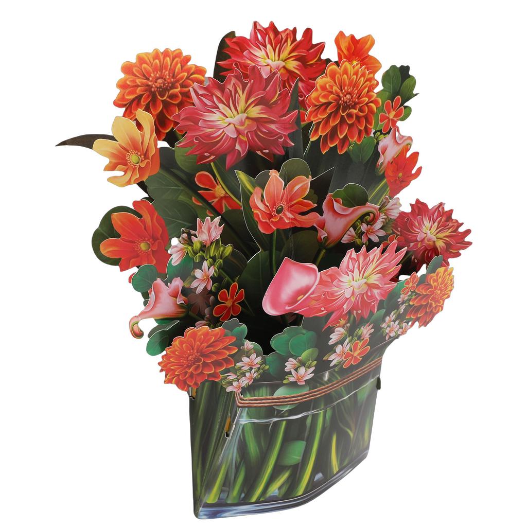 Dahlia Bouquet Pop Up Card Lifelike Exquisite Anti Fading 3D Paper Flower Bouquet Card Home Decoration