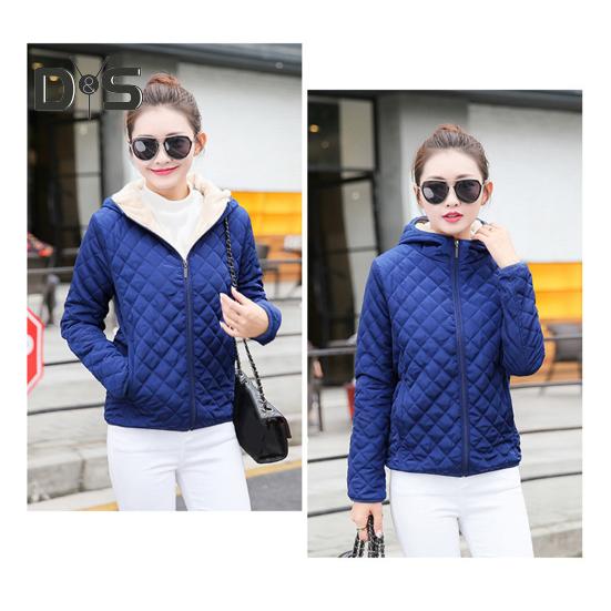 Winter Women Jacket Hooded Zip-up Long Sleeves Thick Plush Lined Solid Color Cardigan Keep Warm Commuting School Coat