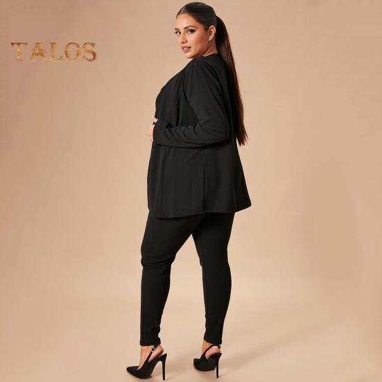 2 ks/sada Dámský formální kabát a kalhoty Dlouhý rukáv Slim střih Klopový kardigan Středně dlouhá bunda Kalhoty s vysokým pasem Formální obchodní Cestovní outfit