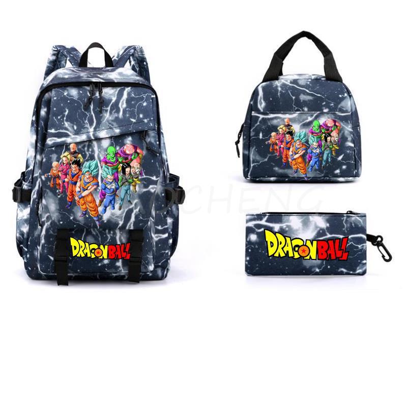 Dragon Ball Peripheral Cartoon Printed Backpack 3PCS Set Student School Bag Shoulder Bag Pencil Case Set