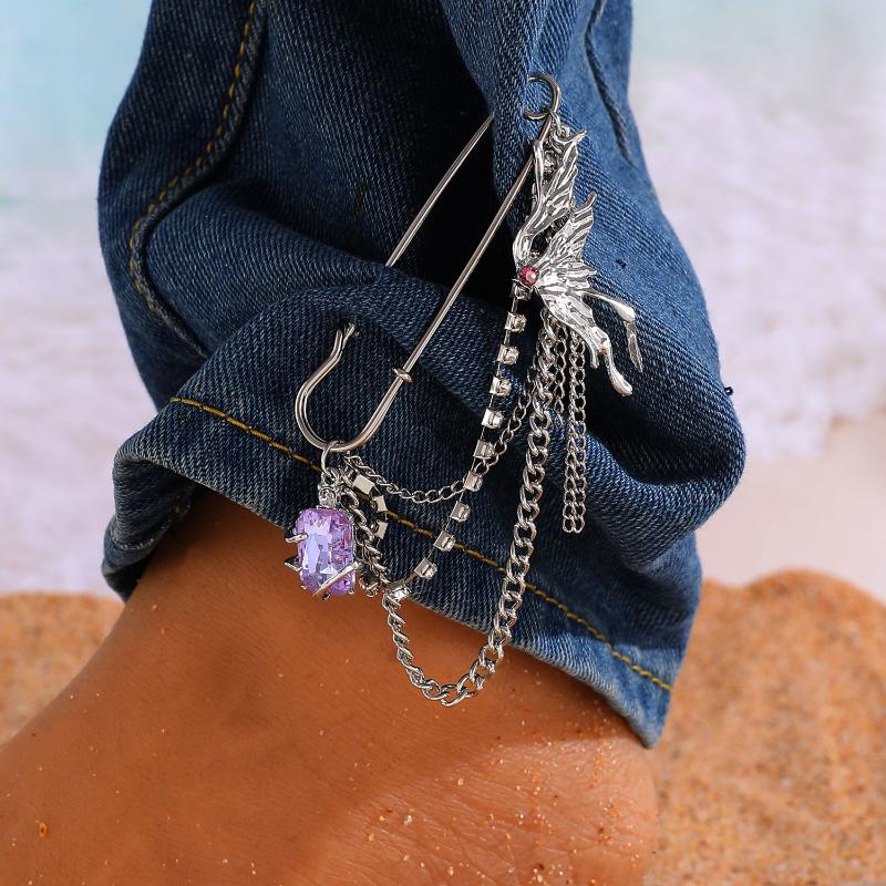 Punk Tassel Brooch Love Butterfly Chain Paper Clip Multi Element Retro Pants Chain Cool Hip-Hop Gothic Brooches Accessories