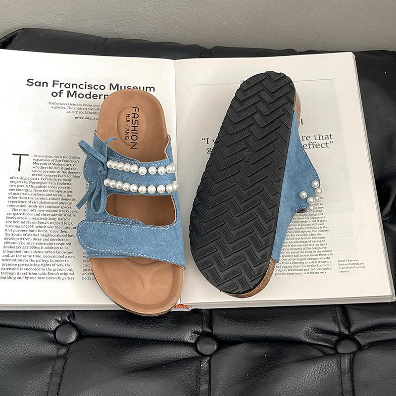 

Босоножки на платформе 2025 лето новинка ретро бабочка увеличение роста повседневные на маффиновой подошве на липучке женские шлепанцы с одним ремешком 35 синий