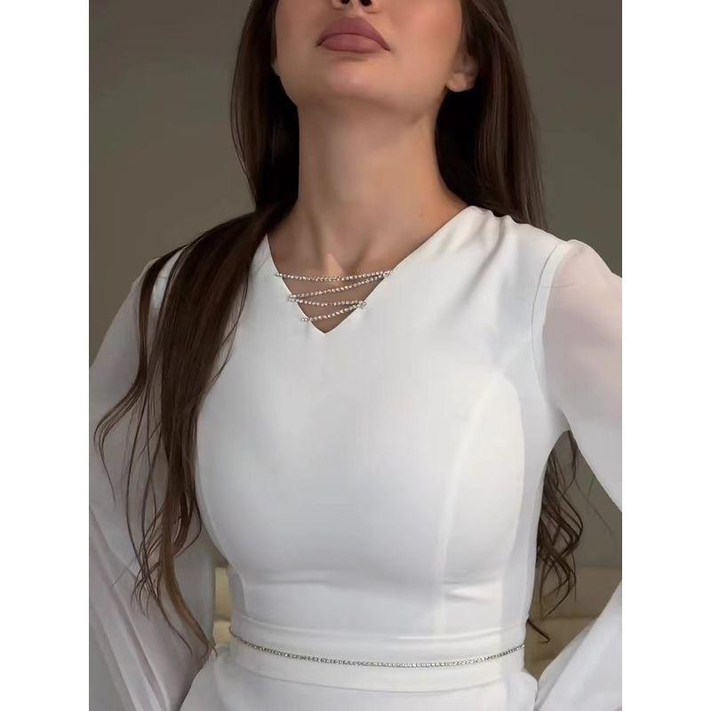 Western Style New Fashion V-neck Long sleeve Sheath Dress V-Neck Buttocks Wrapped Dress